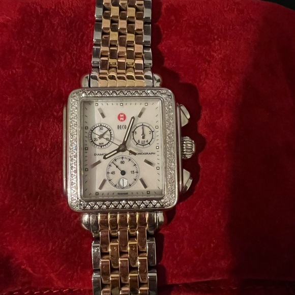 Michele Art Deco Watch XL yellow, silver and rose gold with Diamonds - Picture 5 of 11